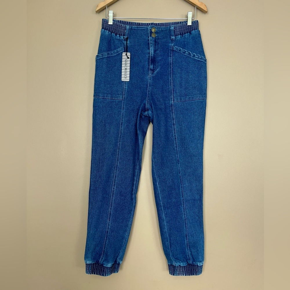 {Haute Monde} High Rise Denim Joggers in Blue - Womens Medium - NWT